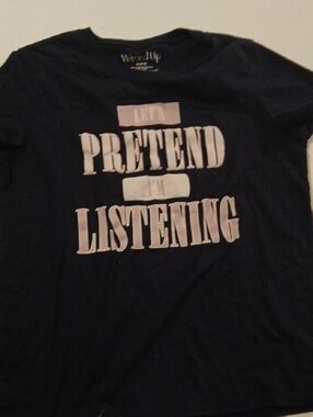 Wound Up Navy Blue Graphic Tee with White/Pale Pink Text